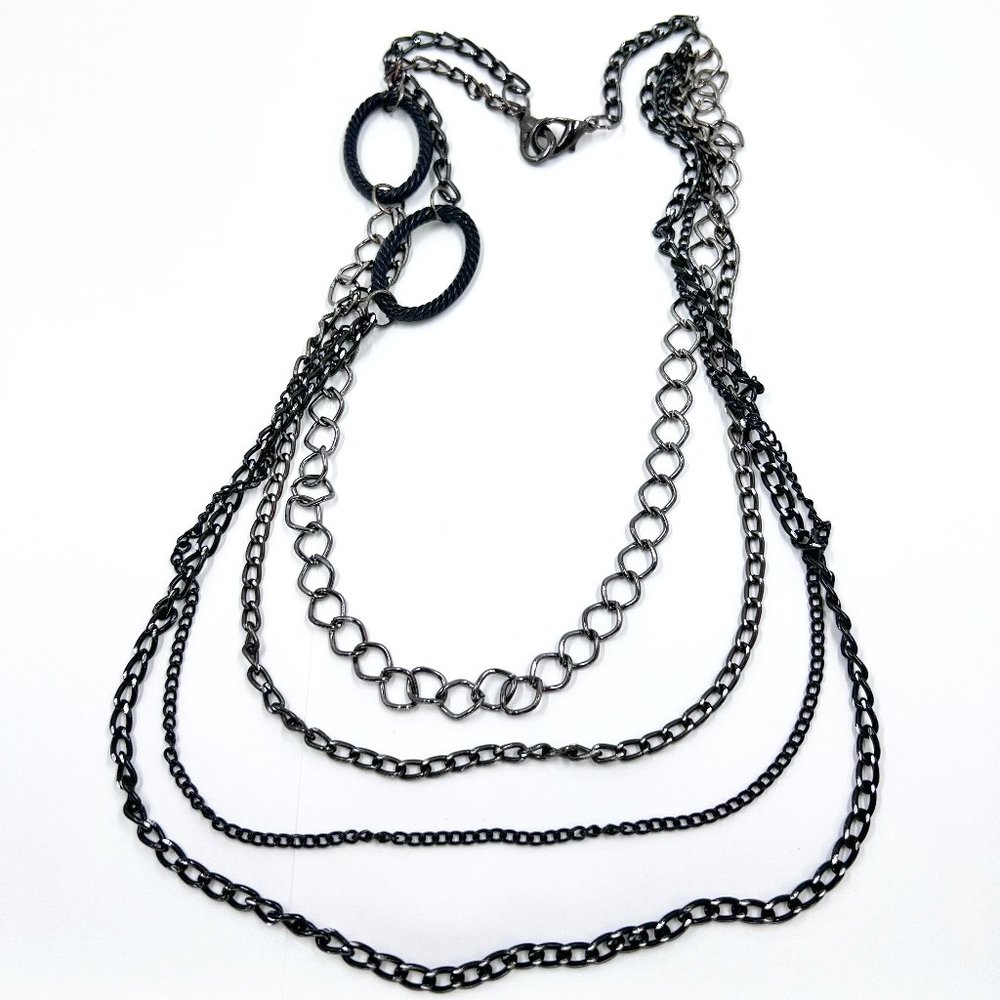 Black & Gunmetal Tone Multi Layered 22” Chain Necklace